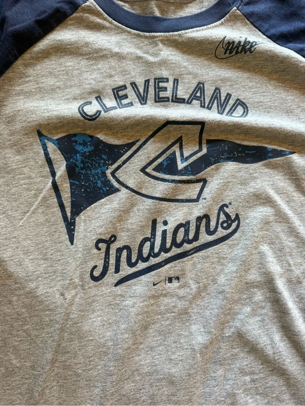 Nike Cleveland Indians Raglan Tee - Gray and Navy